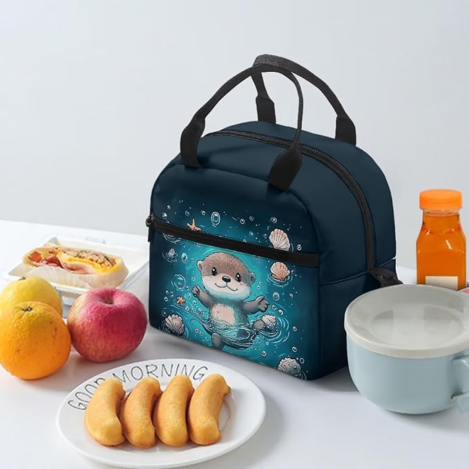 Showudesigns Sea Otter Lunch Bag for Girls 10-12 8-10 Boys Lunch Box Kids Food Containers Reusable Lunchbox Bags for School Work Office Shopping Cooler Tote Bag Blue