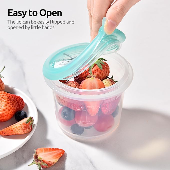 U-Taste 1 Cup Silicone Food Container: Small Kitchen Storage with Airtight Lid, Freezer & Microwave Safe, Fruit Box with Date Marking Circle, Clear Stackable for Meal Prep Portion (Set of 2, Teal)