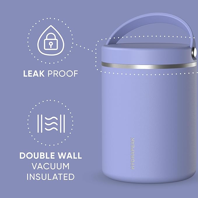 Hydrapeak 32oz Stainless Steel Vacuum Insulated Thermos Food Jar | Thermos for Hot Food and Cold Food, Wide Mouth Leak-Proof Soup Thermos for Adults, 10 Hours Hot and 16 Hours Cold (Periwinkle)
