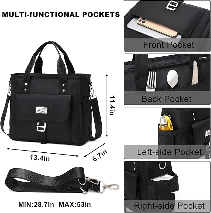 Weitars Insulated Lunch Bag for Men Women,Leak Proof Lunch Box for Work,Extra Large Lunch Tote Bag With Removable Shoulder Strap with Side Pockets,Reusable Lunch Cooler Purse For Picnic Hiking