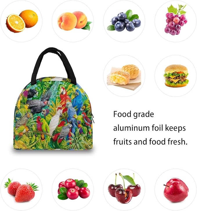 Insulated Lunch Bag for Women Men Colorful Parrot Paint Waterproof Thermal Tote Bag Reusable Lunch Box Container Lunch Holder Leakproof Lunch Cooler Bag Picnic Travel Work