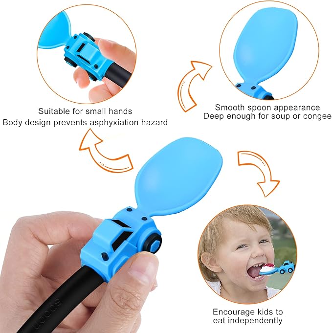 Construction Toddler Utensils - Toddler Forks and Spoons - Kids Spoon and Fork Set - Suitable for Kids Utensils - Easter Gifts, Portable Silverware Set for 1 2 3 4 5 year old Toddlers, Blue