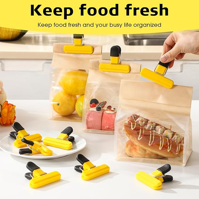 20 Pcs Chip Bag Clips Plastic Heavy Duty Clips Food Bag Clips Heavy Seal Grip for Food Storage Snack, 3.07 x 2.56 x 1.46 Inch(Yellow)