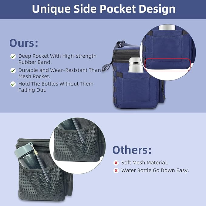 HSHRISH Tactical Lunch Box, Expandable Insulated Large Lunch Bag, Heavy Duty Waterproof Leakproof Cooler Bag for Adults/Men/Work Outdoor Picnic Day Trips, 20 Can/15 L, Blue