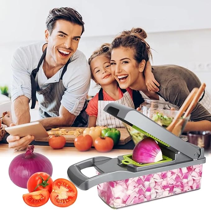 Vegetable Chopper, Onion Chopper, Mandolin Slicer,Pro 10 in 1professional food multifunctional Vegetable Chopper and Slicer, Dicing Machine, AdjustableVegetable Cutter Container (Gray>Green Mix)