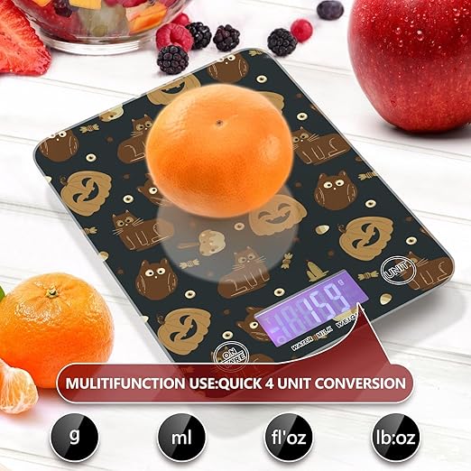 Food Scale Kitchen Scale for Baking Cooking Digital Food Weighing Measuring Scale Small Waterproof Electric Food Scale Halloween Cat and Pumpkin Black