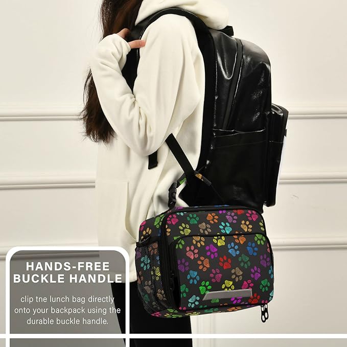 Paw Prints Kids Lunch Bag Dog Insulated Lunch Bags Reusable Lunch Box Lunch Tote Bag for School Office Work Picnic