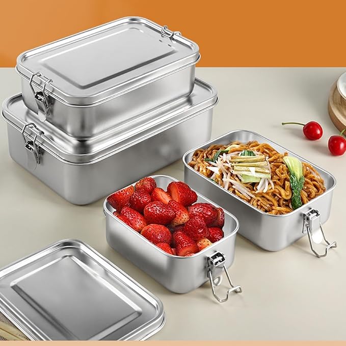 304 Stainless Steel Bento Box,3 Pack Stainless Steel Containers With Lids 2400/1400/850ml,Leak-Proof & Stackable Metal Lunch Box Food Storage Containers for Work Work,Picnic