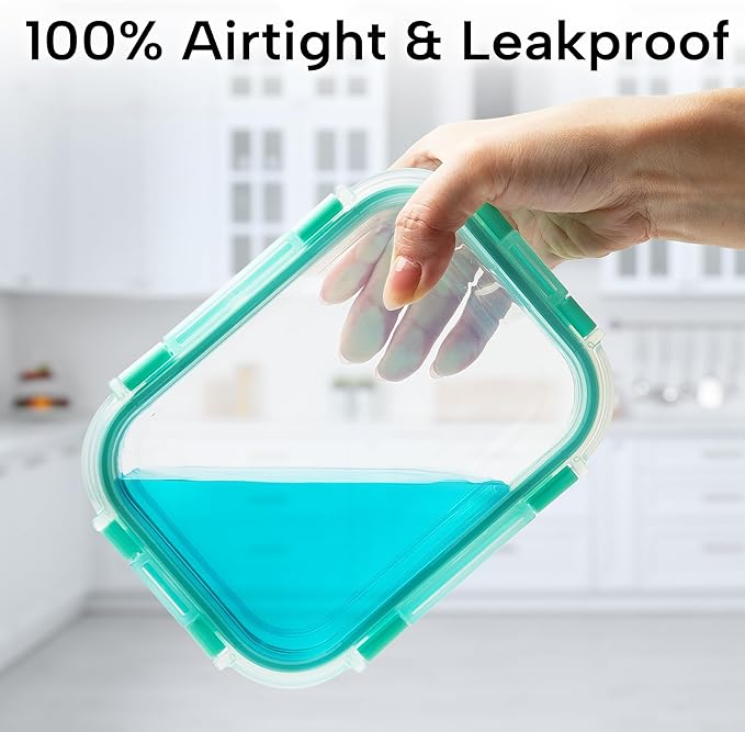 Zulay Kitchen 12 Pack Glass Meal Prep Containers with Lids - Airtight, Premium Borosilicate Glass Food Storage Containers - Microwave, Freezer & Oven Safe, BPA Free - Teal