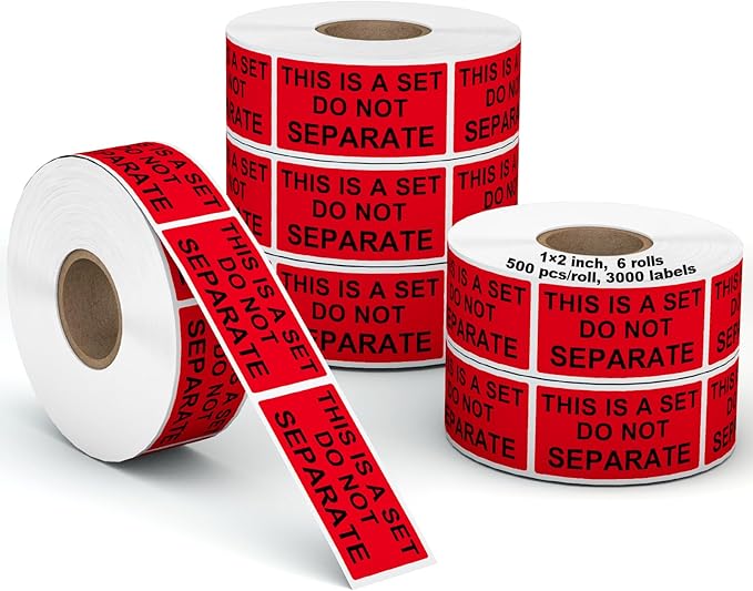 6 Rolls 1" x 2" Warning Label, This is a Set Do Not Separate Fluorescent Red FBA Packing Labels Permanent Adhesive (6 Rolls, 3000 Labels)