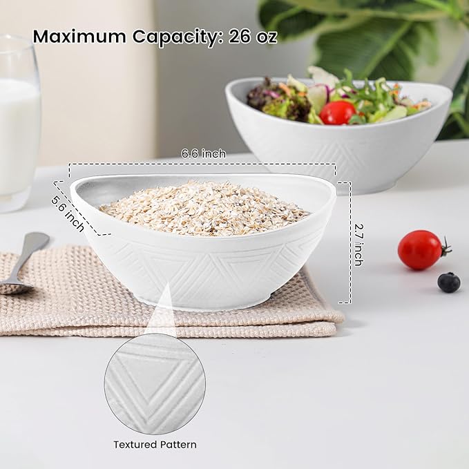 Premium Wheat Straw Bowls 26 OZ, Unbreakable Plastic Bowls Reusable Microwave and Dishwasher Safe Bowl for Camping, Rv, Apartmen, Party 4 PCS Kitchen Bowl (White)