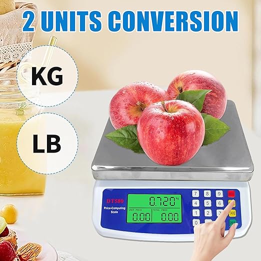 Commercial Food Scale 40kg, Large Digital Kitchen Scale with LCD Display, Battery/Plug-in Use Baking Cooking Bread Meat Weight Price Computing Scale, Stainless Steel Parts and Coins Counting Scale