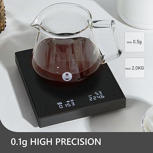 TIMEMORE Coffee Scale with Timer Basic 2.0, 2kg/0.1g High Precise Pour Over Drip Espresso Scale, Digital Coffee Scale 2 Weight Units, Rechargeable, Black