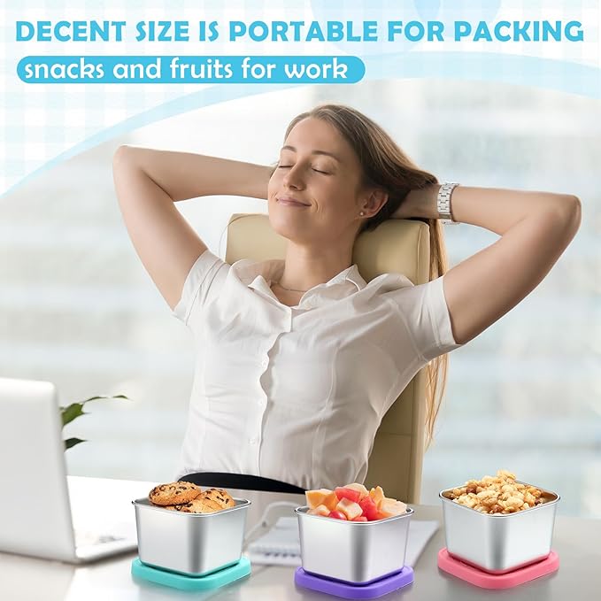 12 Pack 6 oz Stainless Steel Snack Containers Leak Proof Small Metal Food Snack Storage Container with Silicone Lid Stackable Reusable Metal Lunch Boxes for Daycare Travel Picnic Camp