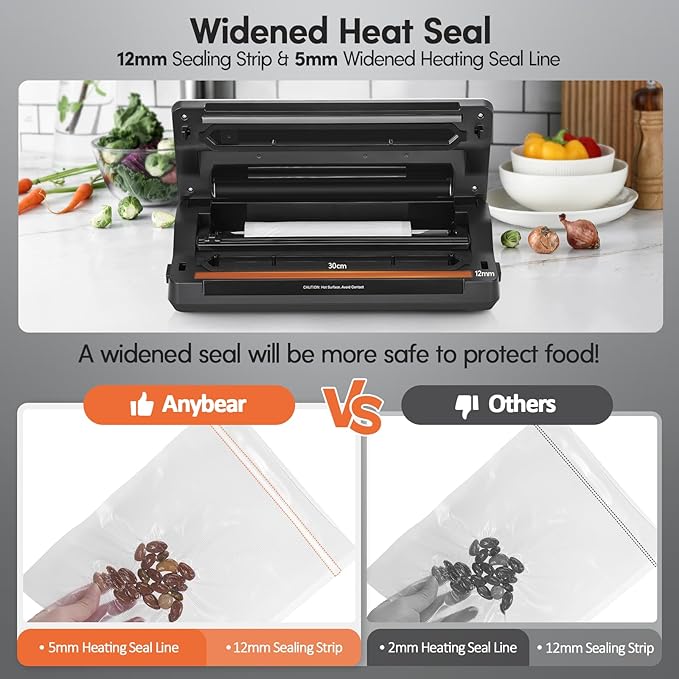 Vacuum Sealer Machine, 90kPa 120W Wide Seal All-IN-1 Powerful Food Storage, Build-in Cutter | Bags Storage | Digital Countdown Display | 2 Bag Rolls and 5pcs Pre-cut Bags (Silver Wood Grain)