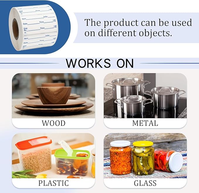 L LIKED 2x1 Dissolvable Labels, 300 Stickers, Use by Food Rotation Labels for Storage and Container (600, Blue)