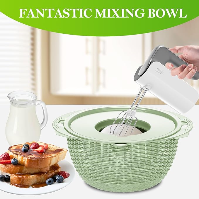 4 in 1 Colander with Bowl Set, Food Strainers and Colanders, Colander for Kitchen, Pasta Strainer, Fruit and Veggie Washer, Fruit Washing Bowl with Strainer, Kitchen Essentials Set, Green