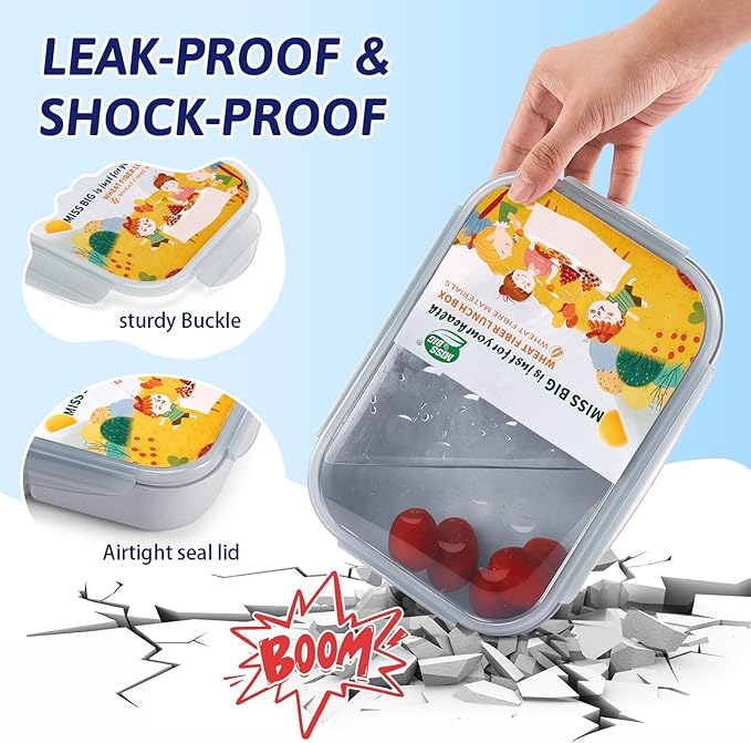 MISS BIG® Bento Box,Bento Box for Kids,Lunch Box Kids,Ideal Leakproof Kids Lunch Box,Lunch Containers No BPAs and Chemical Dyes,M/W,D/W & Fridge Safe(1150ml Gray)