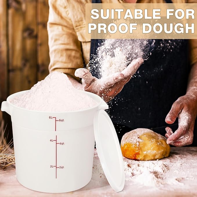 Hushee 4 Pcs Commercial Food Storage Containers Round PP Food Storage Containers with Lids for Pantry Translucent Plastic Tubs with Lids for Storage Food Safe Bucket with Scales and Handles (6 Quart)