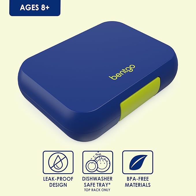 Bentgo Pop - Leak-Proof Lunch Box & Removable Divider for Ages 8+ & Teens - Lunch Container Holds 5 Cups of Food; 3-4 Compartments; Microwave/Dishwasher Safe; 2 Year Warranty (Navy Blue/Chartreuse)