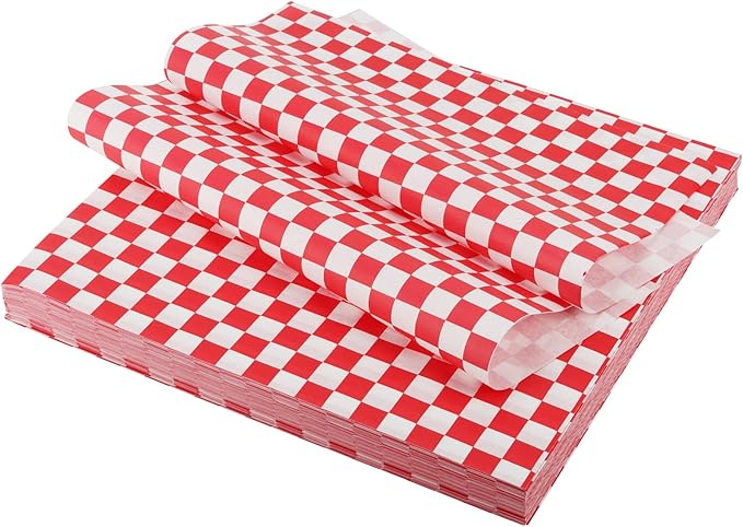 500 Sheets Checkered Deli Paper Sheets, 12 x 12 Inch Red and White Waxed Deli Paper, Food Basket Liners Bulk, Wrapping Paper for Bread Fair Party Picnic