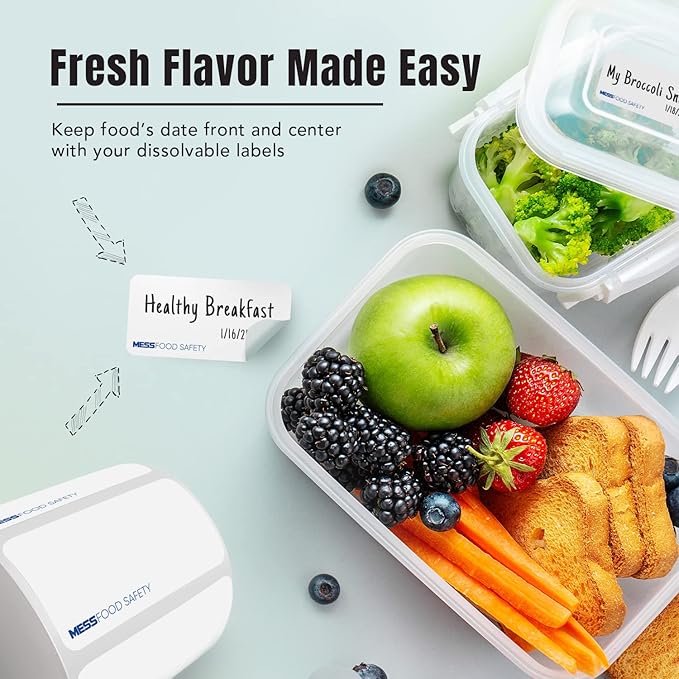 MESS Dissolvable Food Labels, 1x2, 500/Roll - Dissolves in 30 Seconds or Less - Blank Removable Mason Jar Labels - Freezer, Canning & Kitchen Organization