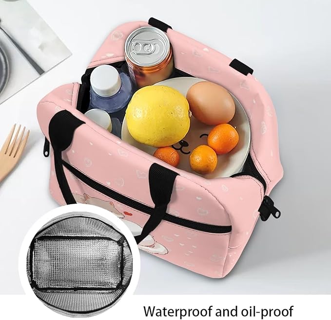 Showudesigns Cute Cat Lunch Bag for Girls 6-8 8-10 Pink Lunch Box Portable Insulated Lunch Bags Thermal Meal Tote Kit with Zipper Pockets Kids Tote Bags Back To School Crossbody