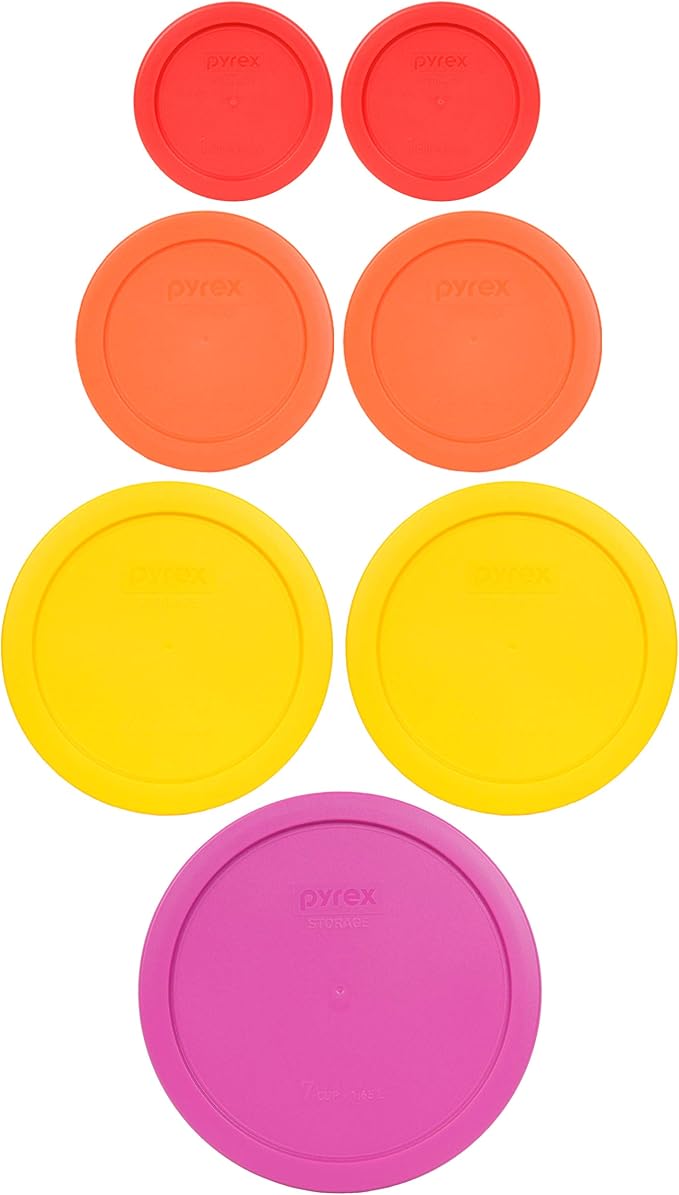 Pyrex Food Storage Plastic Replacement Lid Set (Red, Orange, Meyer Yellow, Pink)