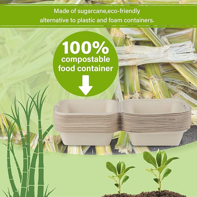 greensight Compostable Take Out Food Container 6X6, 100 Pack Disposable Clamshell Food Containers, To Go Boxes Heavy Duty, Biodegradable Made From Sugarcane Fibers