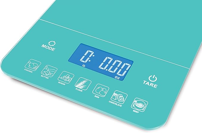 Ozeri Touch III 22 lb (10 kg) Digital Kitchen Scale with Calorie Counter in Tempered Glass, Teal Blue