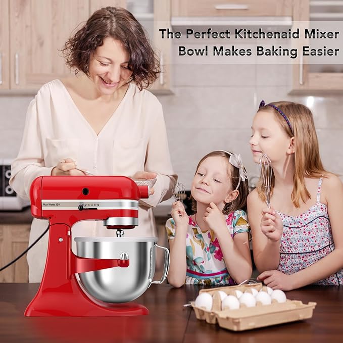 7 QT Food-Grade 304 Stainless Steel Mixer Bowl fit for KitchenAid Bowl-Lift Stand Mixer, Mixing Bowl with Anti-slip Handle & Lid for Kitchen Aid 7 Quart Mixer