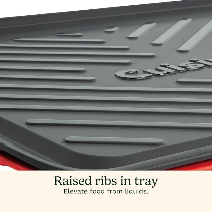 Cuisinart Grilling Prep and Serve Trays, 18.1x10.5 inch Large BBQ Trays Safe for Food Handling, 2 Dishwasher Safe Nesting Trays Black/Red, Perfect Grilling Tray for Cooked and Raw Meat, Fits 9 Burgers