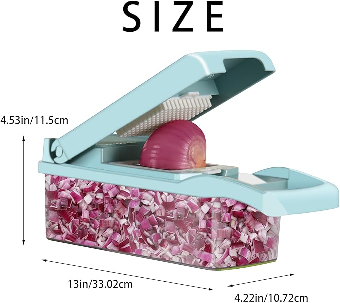 Ourokhome Vegetable Chopper Onion Cutter, 12 in 1 Professional Mandoline Slicer for Kitchen, Multifunctional Food Chopper for Potato, Tomato, Veggie with Strainer Basket, 8 Blades, Blue