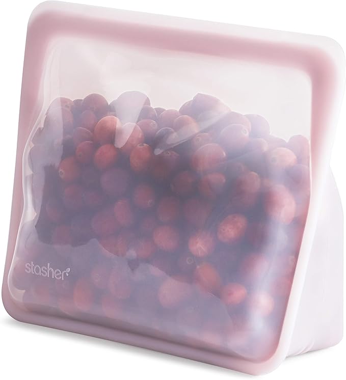 Stasher Platinum Silicone Food Grade Reusable Storage Bag, Rose Quartz (Stand-Up Mid) | Reduce Single-Use Plastic | Cook, Store, Sous Vide, or Freeze | Leakproof, Dishwasher-Safe, Eco-friendly | 56 Oz
