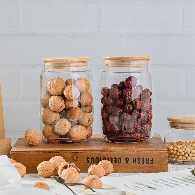 Glass Food Storage Jars with Lids, (40.5oz/29oz/17oz), 7 Packs Hand Blown Glass Storage Containers with Lids,Father's Day Gifts