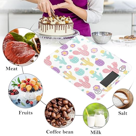 Food Scale Kitchen Scale for Baking Cooking Digital Food Weighing Measuring Scale Small Waterproof Electric Food Scale Colorful Cactus