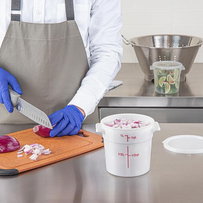 Restaurantware-Met Lux 1 Quart Food Storage Container, 1 White Storage Container - Lids Sold Separately, Red Volume Markers, Dishwashable Container, Side Handles, For Storing Foods