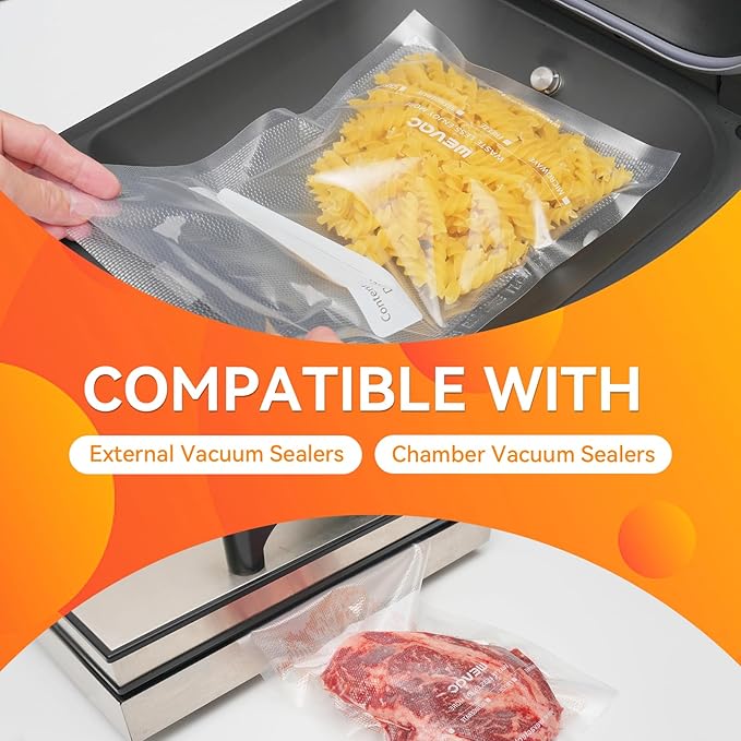 Wevac 6” x 10” 200 Count Food Vacuum Sealer Bags Keeper, PreCut Pint, Ideal for Food Saver, BPA Free, Commercial Grade, Great for storage, meal prep and Sous Vide