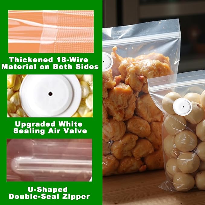 20 PCS Vacuum Sealer Bags for Food, Freezer Bags Medium and Large,with 2 Closure Clips, Vacuum Storage Bags for Most Vacuum Sealers, Food Saver Bags, Vacuum Bags for Vegetables, Fruits, Meat