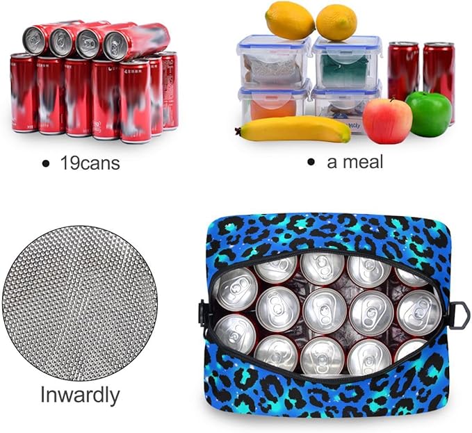 MNSRUU Insulated Lunch Bag - Blue Green Leopard Lunch Box Cooler Bag with Adjustable Shoulder Strap for Work School