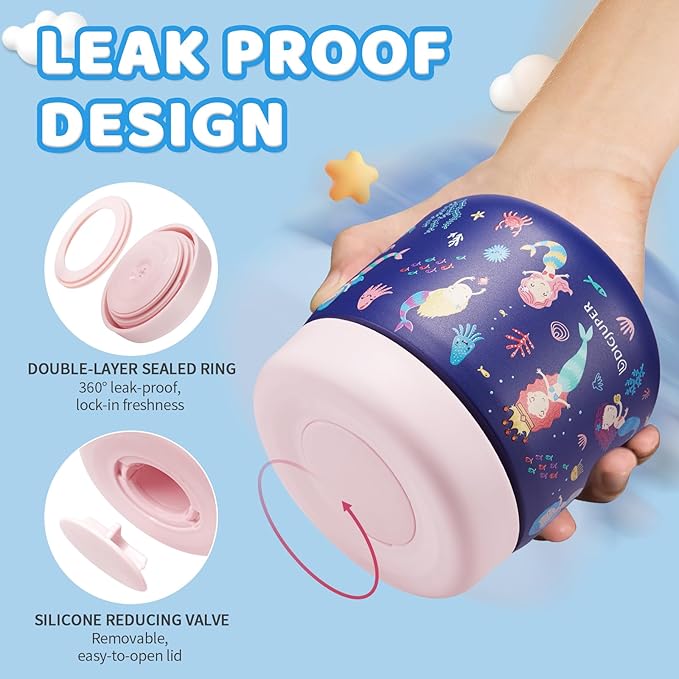 Soup Thermo for Kids Wide-Mouth - 12 oz Insulated Jar Container Box with Spoon & lunch Bag, Stainless Steel Leak-Proof Thermo Bowls Bento for Hot Food, Keep Cold 12h/Hot 8h