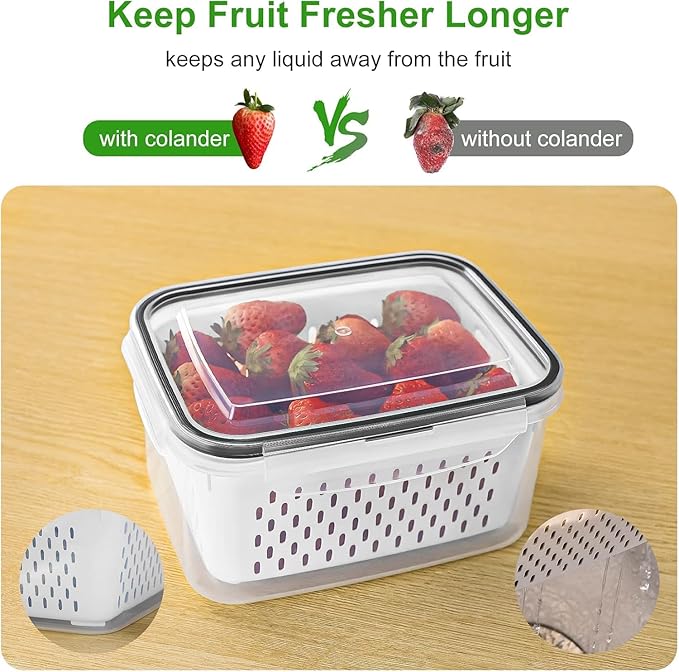 5 PCS Fruit storage Containers for Fridge with Removable Colander and Chopper Set, Leakproof Food Storage Containers with lids, Dishwasher & Microwave Safe Produce Containers to Keep Fruits Fresh 