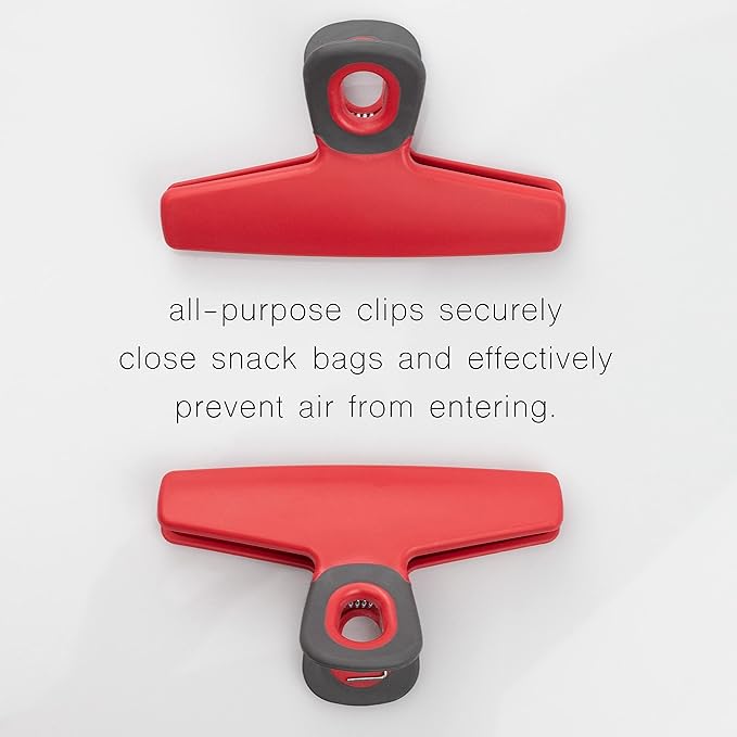 COOK WITH COLOR Food Clips - Wide Heavy Duty Chip Clips, Large Bag Clips for Food Storage with Air Tight Seal Grip, Pack of 16, Red