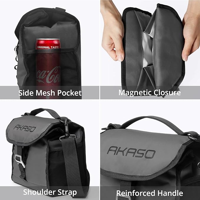 AKASO Insulated Cooler Lunch Bag Packable Lunch Box 12 Can Cooler Bag with Adjustable Shoulder Strap for Office Picnic, Dark Gray