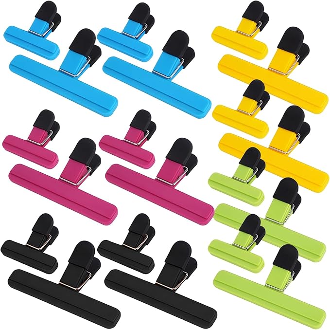 20 Pcs Chip Clips, Food Bag Clips with Strong Spring Closure - Large & Small Plastic Bag Sealing Clips in 5 Colors - Air-Tight Storage Clips with Anti-Slip Grip for Food Storage