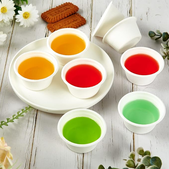 ECOLipak 200 Pack 2 oz Compostable Portion Cups, 100% Biodegradable Souffle Cups, Disposable Paper Cups for Condiment Samples