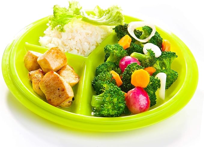 3 PK - Microwave Food Storage Travel Tray Containers - Portion Control - 3 Section Compartment Divided Plates with Vented Lid For Easy Reheat BPA Free Random Colors Shipped (3, assorted)