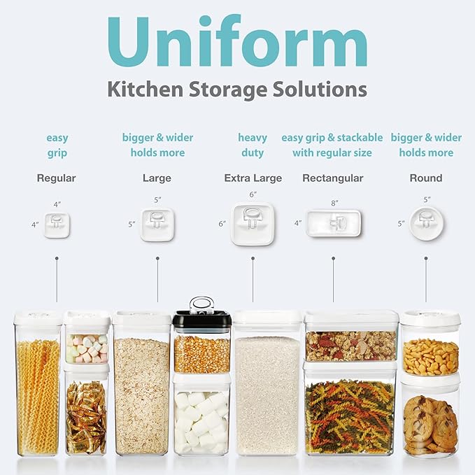 Felli Flip Tite Food Storage Container with Lid 5" LARGE Airtight Easy Open Ring Top, Acrylic Canister Jar for Sugar Flour Baking Powder Protein Rice Pasta Kitchen Organizer Gift Set (10pk, Variety)