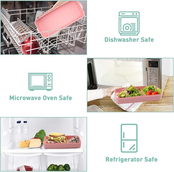 Bento Box Japanese Lunch Box Kit Leakproof Bento Lunch Box for Kids Adults Wheat Straw 3 Layer Stackable Lunch Containers with Compartment Eco-Friendly Meal Prep Containers (Pink)