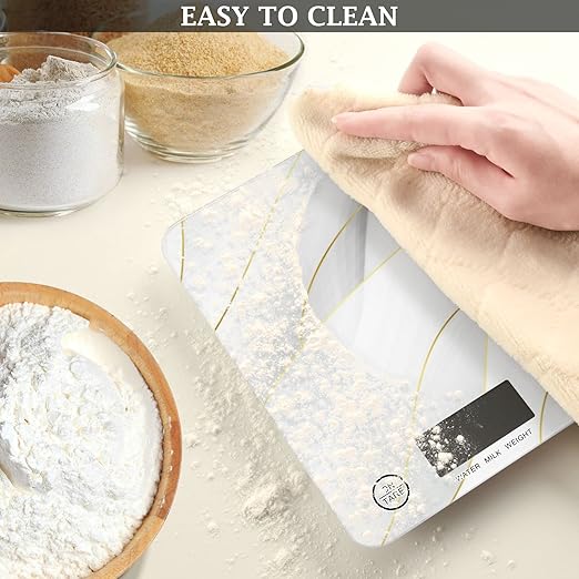 Food Scale Kitchen Digital Scale Food Ounces and Grams Dieting Baking Cooking Waterproof Glass Panels LCD Display,4 Units Scale Tare Function Marble White